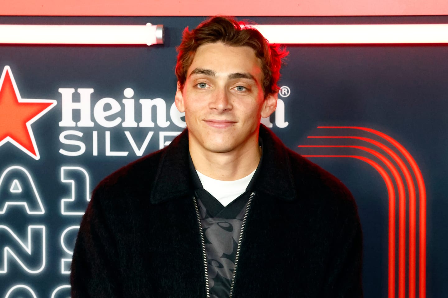 LAS VEGAS, NV - NOVEMBER 18: Armand Duplantis, Swedish-American track and field athlete, poses for photos prior to the inaugural Formula 1 Heineken Silver Las Vegas Gran Prix on November 18, 2023 on the Las Vegas Street Circuit in Las Vegas, Nevada. (Photo by Jeff Speer/Icon Sportswire via Getty Images)