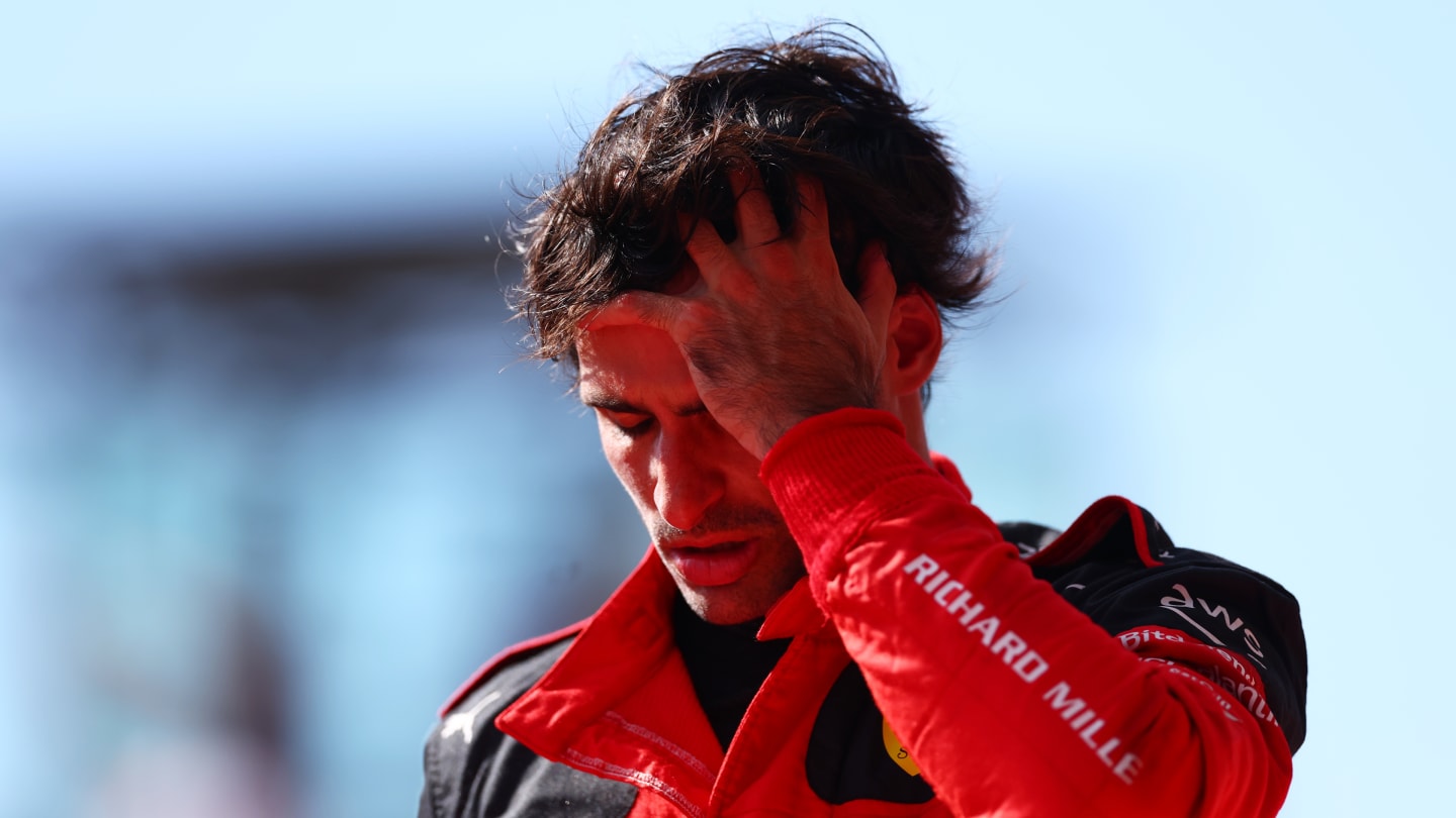 AUSTIN, TEXAS - OCTOBER 22: Fourth placed Carlos Sainz of Spain and Ferrari reacts in parc ferme