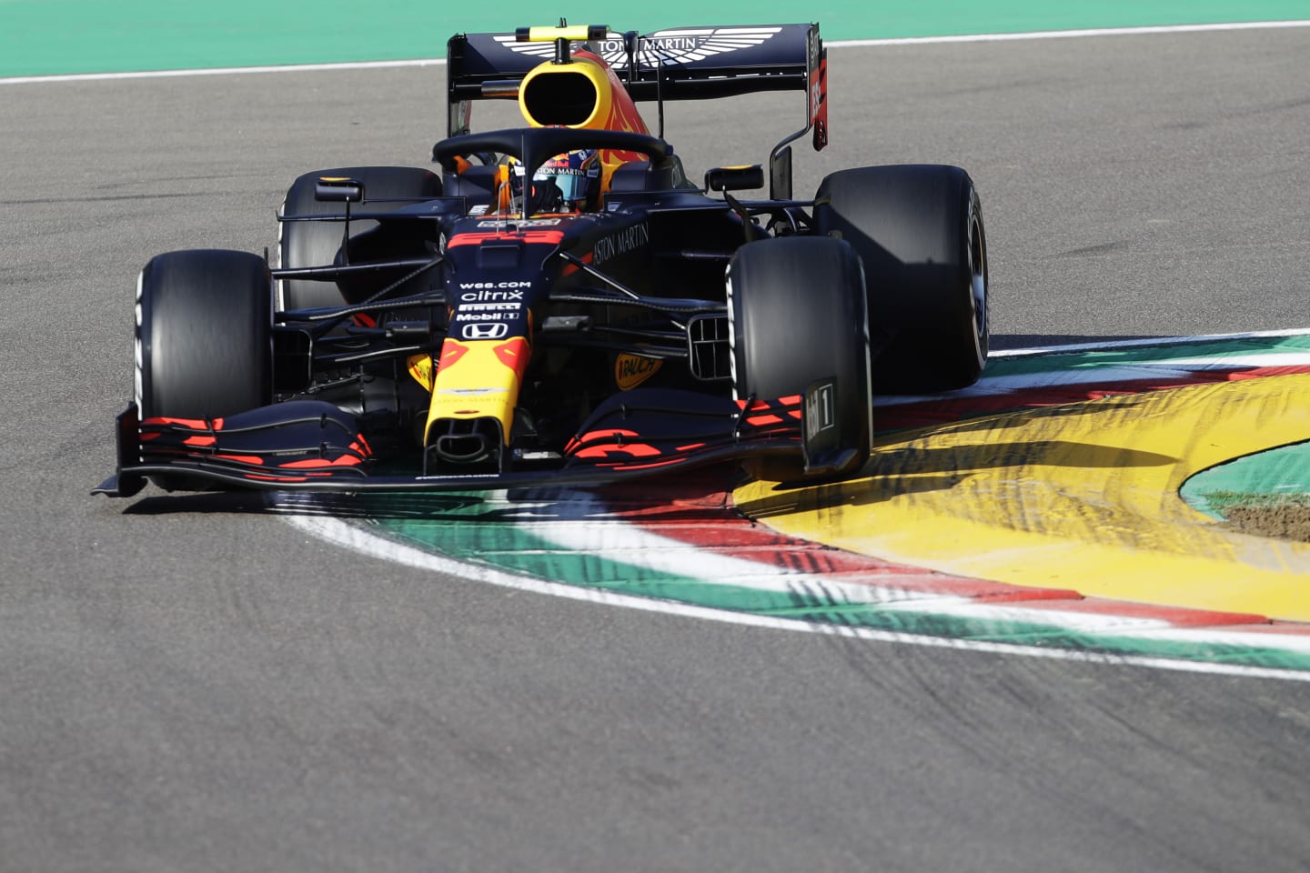 IMOLA, ITALY - OCTOBER 31: Alexander Albon of Thailand driving the (23) Aston Martin Red Bull