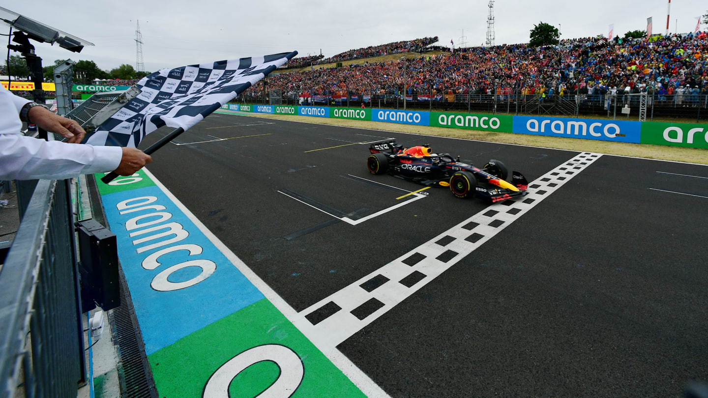 BUDAPEST, HUNGARY - JULY 31: Race winner Max Verstappen of the Netherlands driving the (1) Oracle