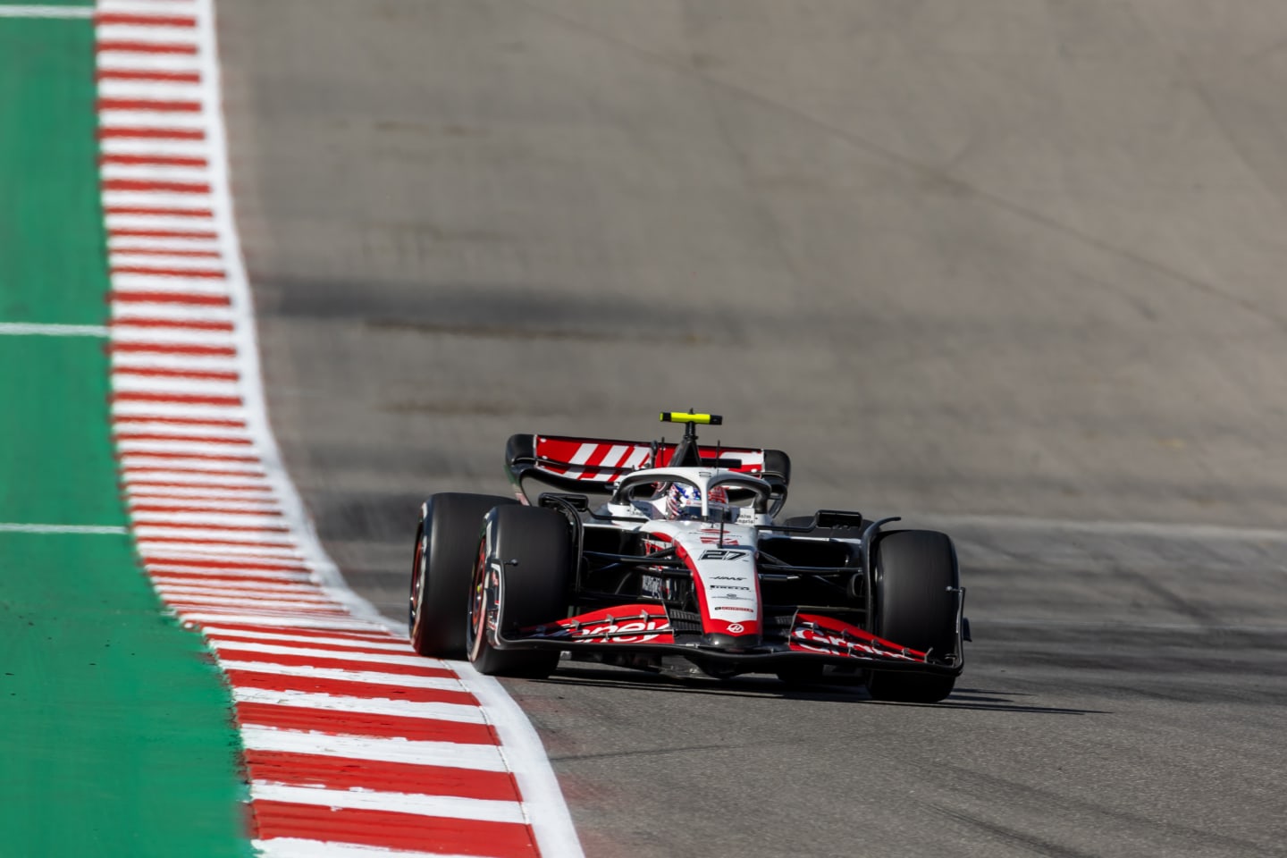 AUSTIN, TX - OCTOBER 22: MoneyGram HAAS F1 Team driver Nico Hulkenberg (27) of Germany speeds up