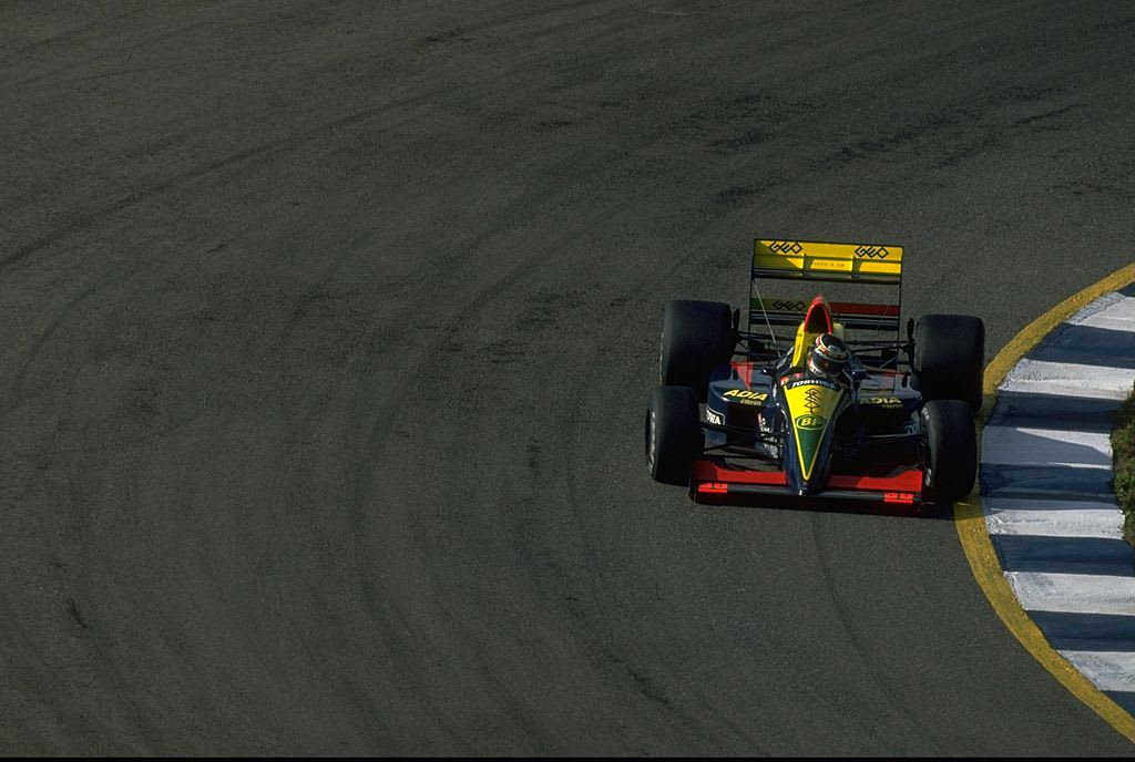 Aguri Suzuki of Japan driving the #30 Espo Larrousse F1 Lola LC90 Lamborghini V12 during practice
