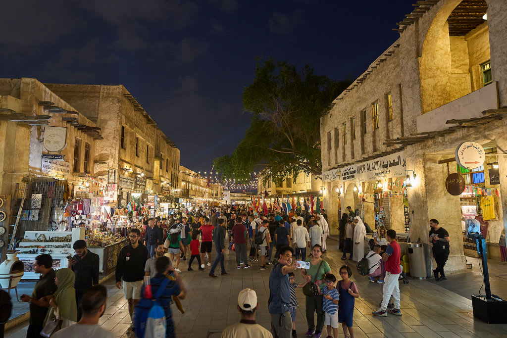 Doha, Qatar, 07.12.2022:  General view of the crowds on the streets in Souq Waqif during the FIFA