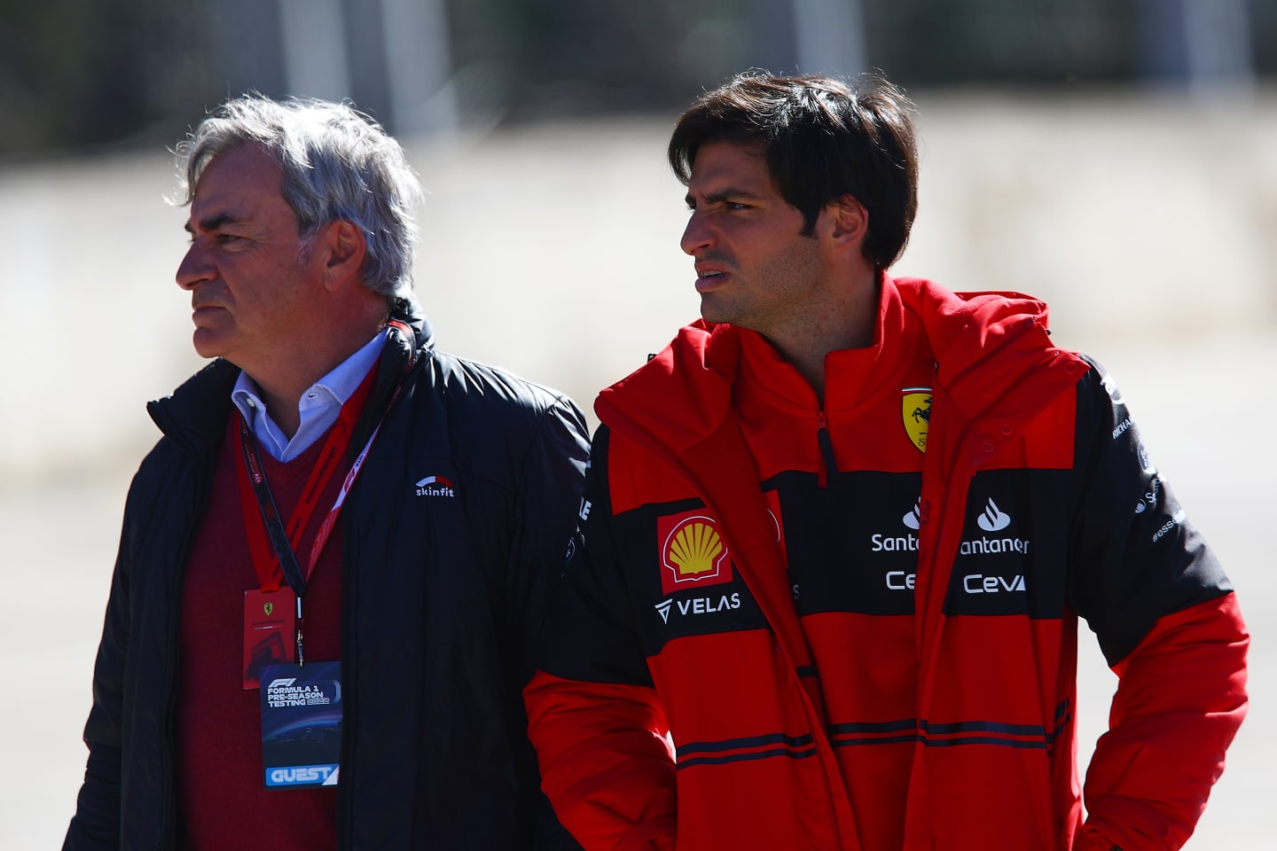 BARCELONA, SPAIN - FEBRUARY 23: Carlos Sainz of Spain driving the (55) Scuderia Ferrari F1-75  and