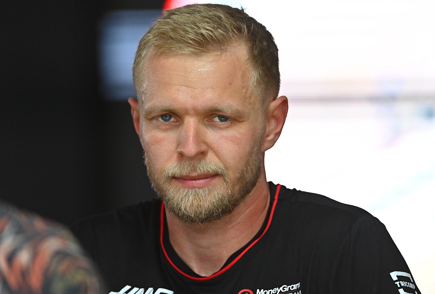 BUDAPEST, HUNGARY - JULY 21: 15th placed Kevin Magnussen of Denmark and Haas F1 talks to the media