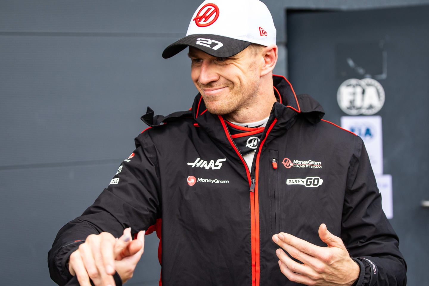 NORTHAMPTON, ENGLAND - JULY 6: Nico Hulkenberg of Germany and Haas F1 team leaving the FIA garage after qualifying ahead of the F1 Grand Prix of Great Britain at Silverstone Circuit on July 6, 2024. (Photo by Jayce Illman/Getty Images)