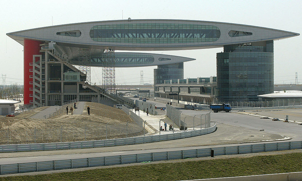 SHANGHAI, CHINA:  The photo shows a view of the main grandstand under construction at the Shanghai
