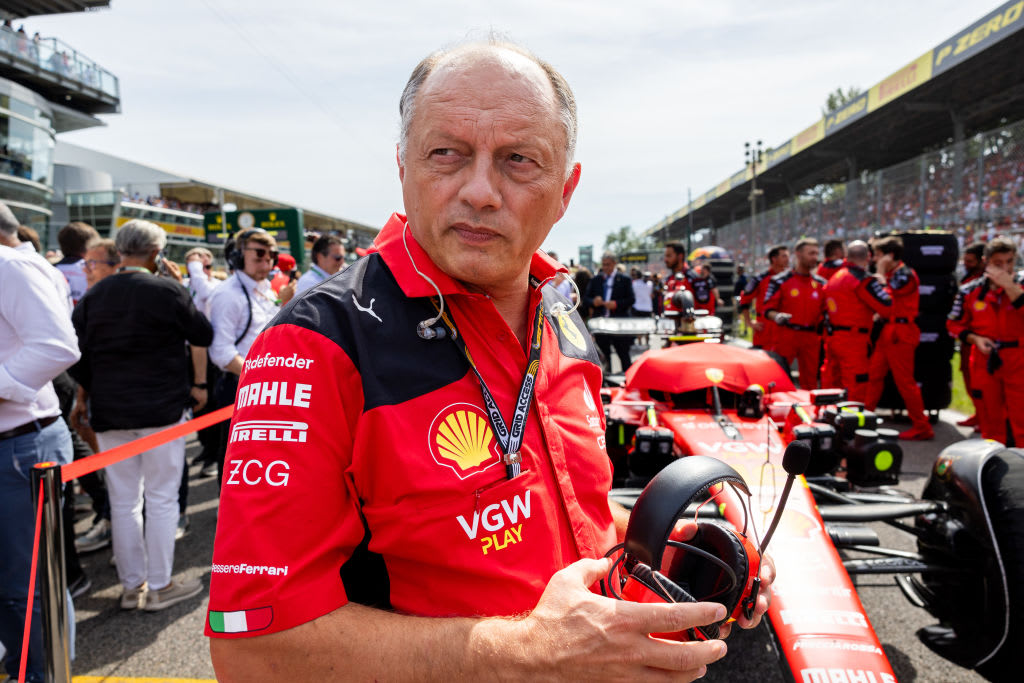 MONZA, ITALY - SEPTEMBER 03: Ferrari team principal Frederic Vasseur gets ready before the F1 Italian Grand Prix on Sunday, September 3, 2023 at the Autodromo Nazionale Monza in Monza, Italy. (Photo by Bob Kupbens/Icon Sportswire via Getty Images)