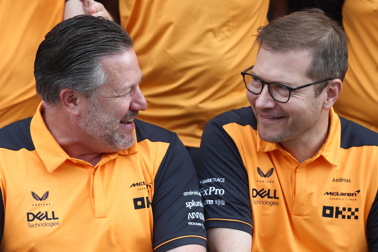 Zak Brown and Andreas Seidl before a photo with McLaren team during the Formula 1 Abu Dhabi Grand