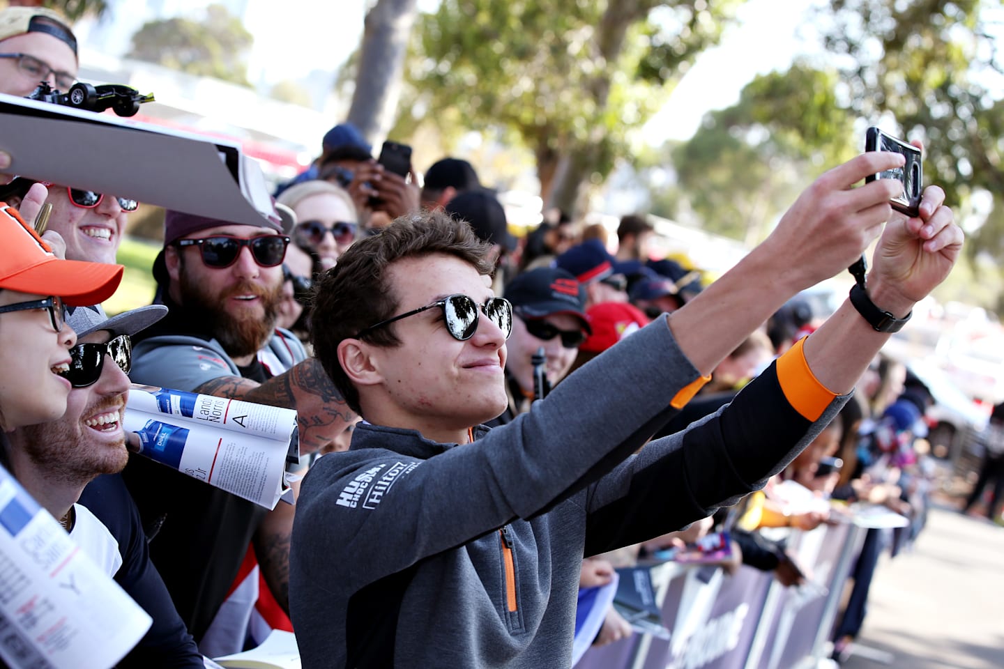 MELBOURNE, AUSTRALIA - MARCH 14: Lando Norris of Great Britain and McLaren F1 arrives at the