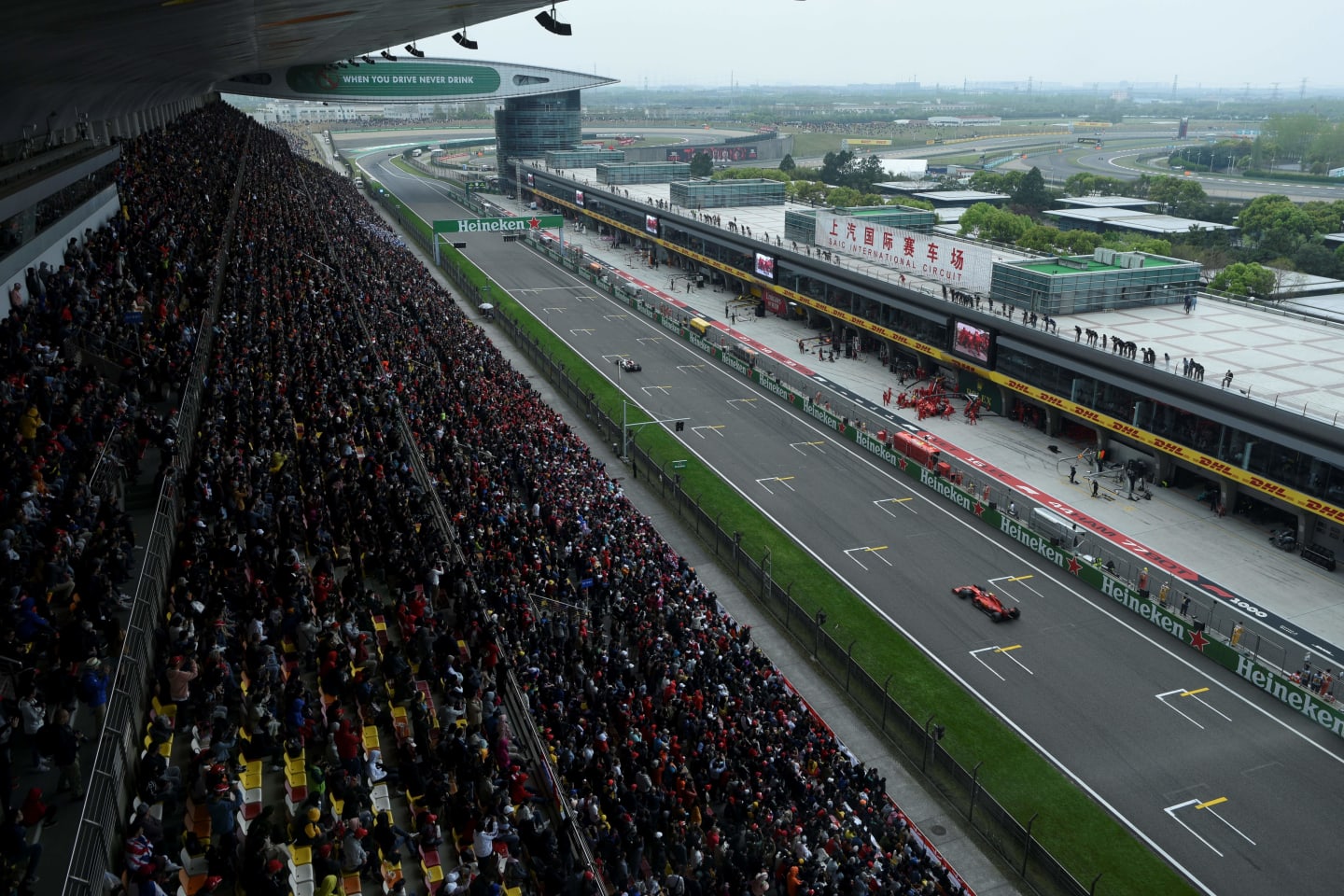 This general view shows spectators watching the Formula One Chinese Grand Prix in Shanghai on April