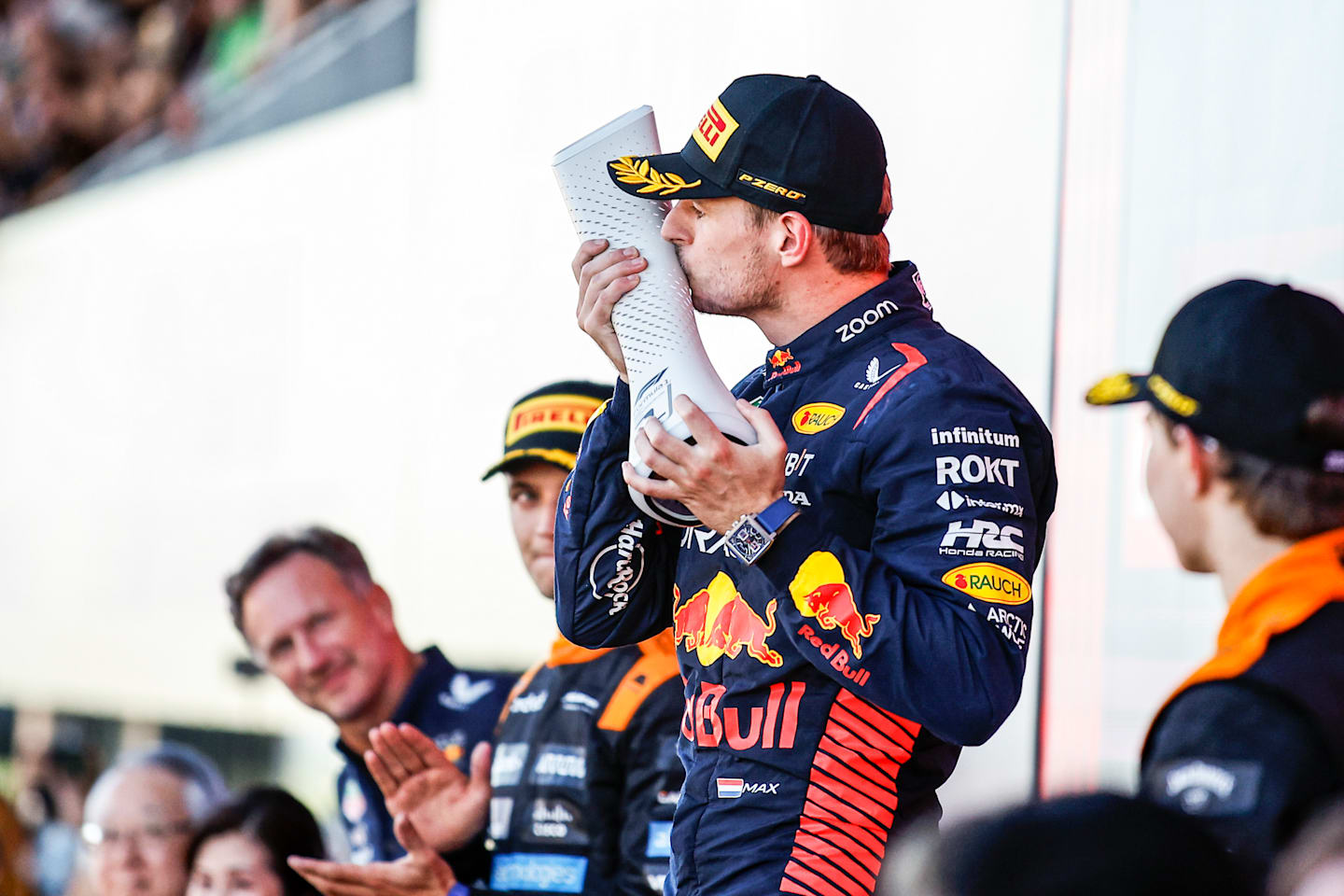 Max Verstappen of Netherlands, Oracle Red Bull Racing, portrait celebrates his victory at the