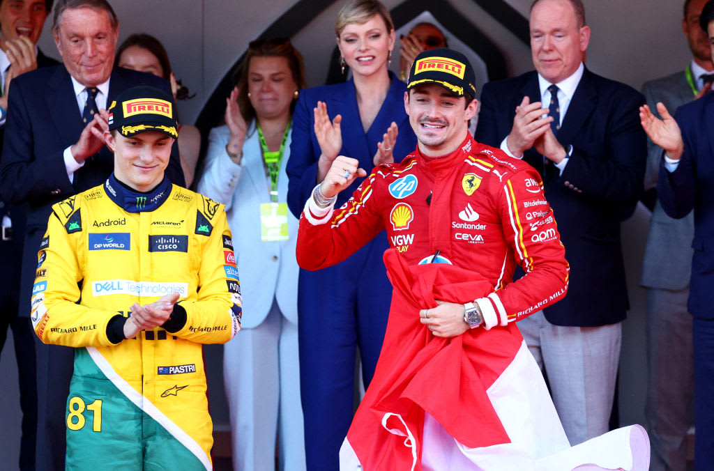 MONTE-CARLO, MONACO - MAY 26: Race winner Charles Leclerc of Monaco and Ferrari and Second placed