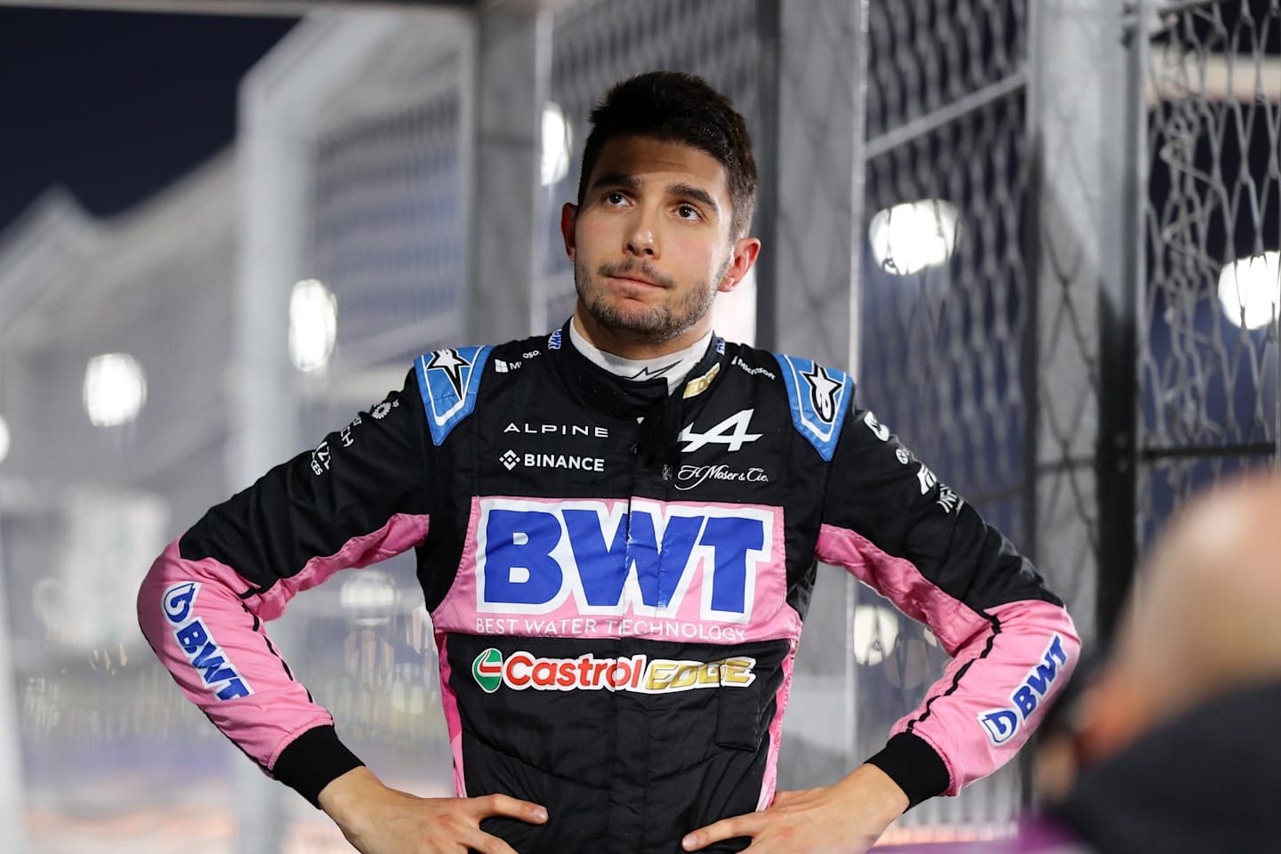 LUSAIL CITY, QATAR - DECEMBER 01: Esteban Ocon of France and Alpine F1 looks on after crashing and