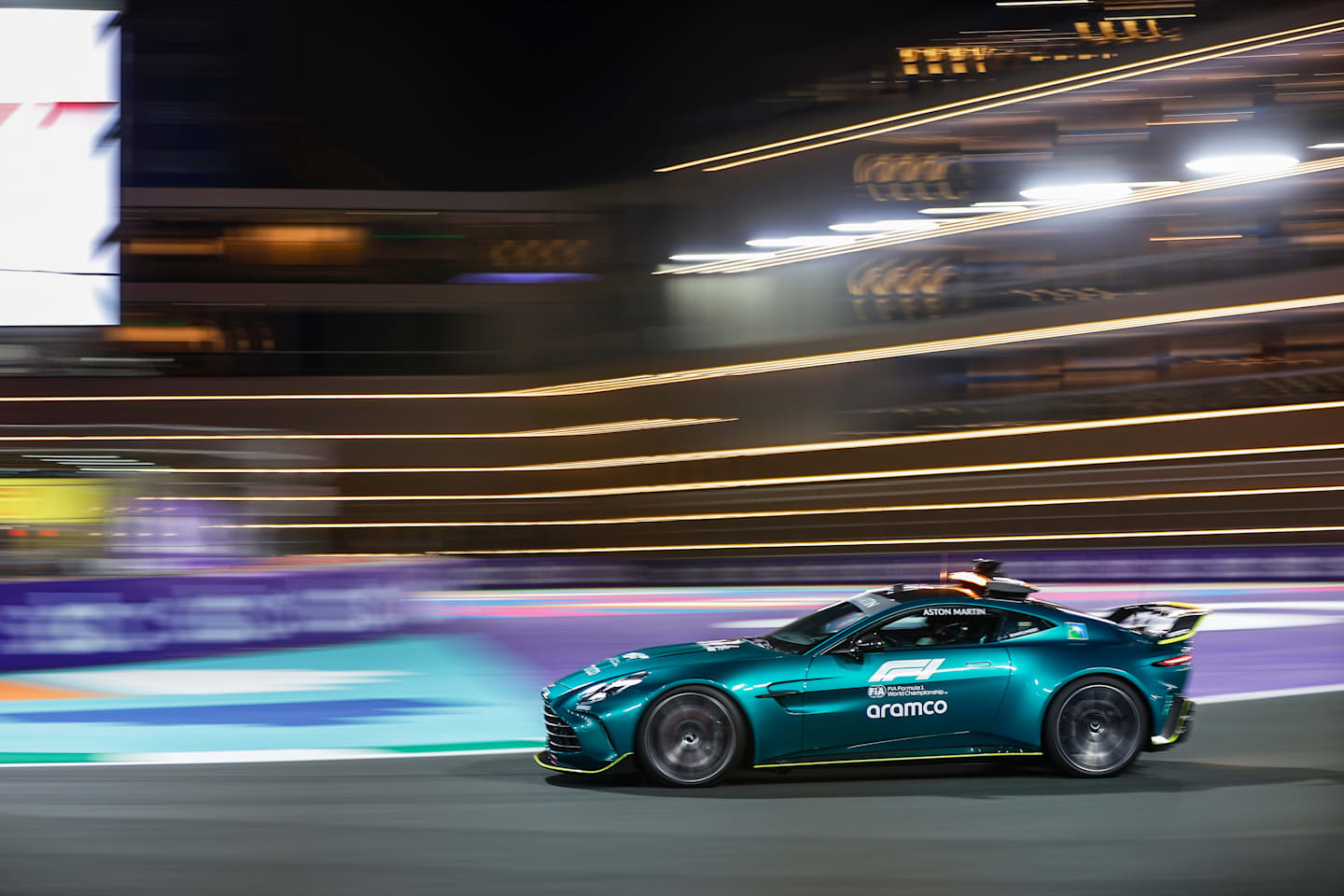 The Aston Martin Vantage Safety Car on track