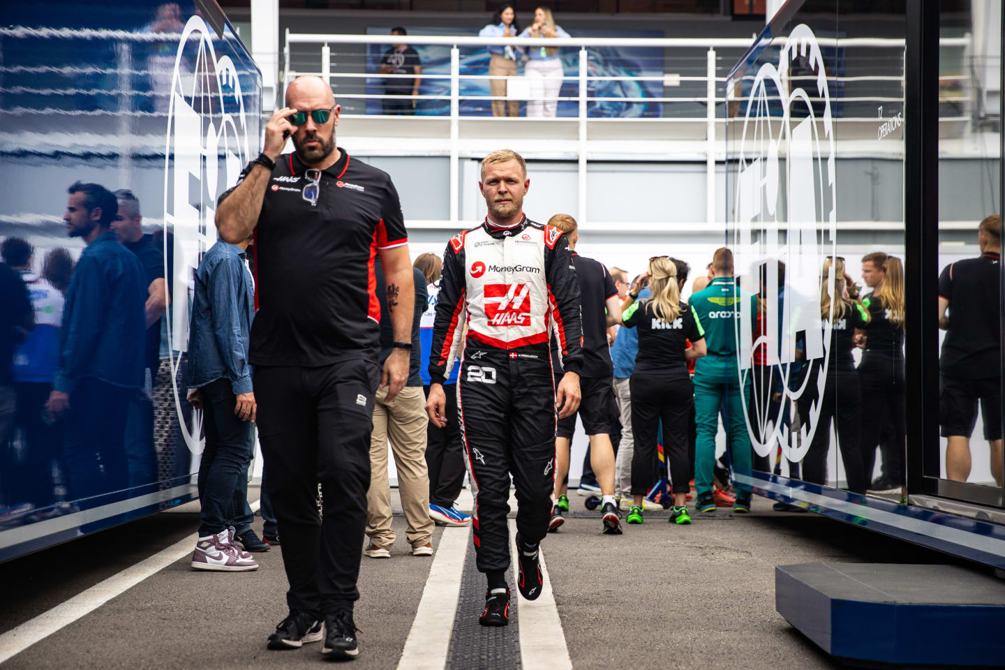 BARCELONA, SPAIN - JUNE 23: Kevin Magnussen of Denmark and Haas F1 team leaving the FIA garage afterr the F1 Grand Prix of Spain at Circuit de Barcelona-Catalunya on June 23, 2024 in Barcelona, Spain.(Photo by Jayce Illman/Getty Images)