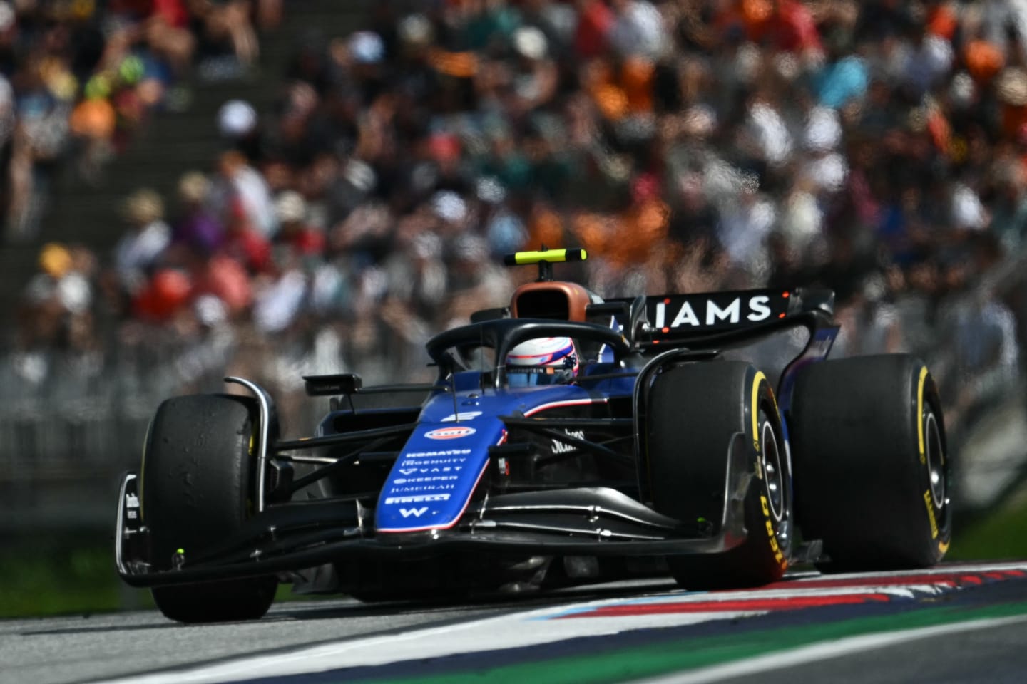 Williams' US driver Logan Sargeant competes during the Formula One Austrian Grand Prix on the Red