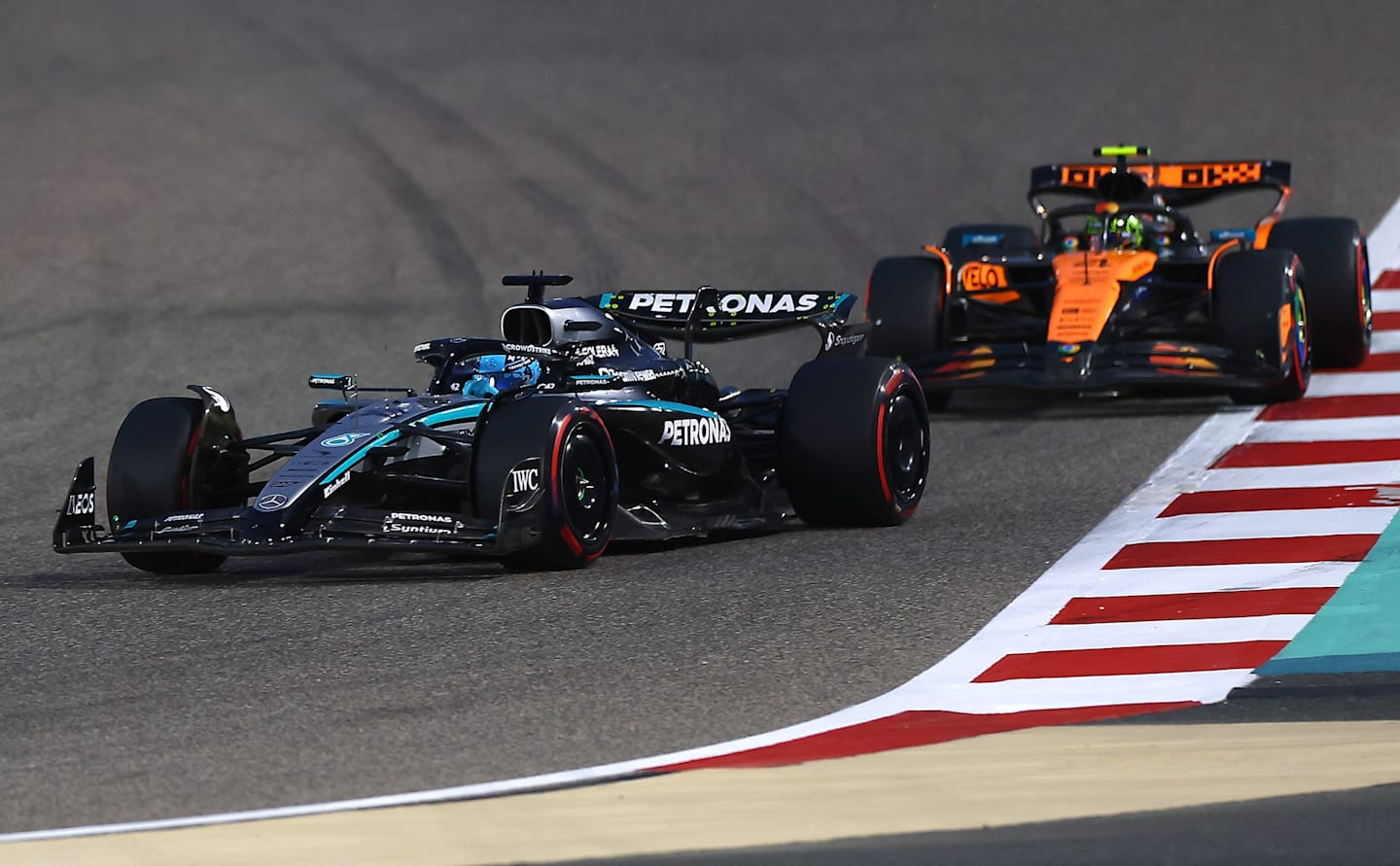 BAHRAIN, BAHRAIN - APRIL 13: George Russell of Great Britain driving the (63) Mercedes AMG Petronas