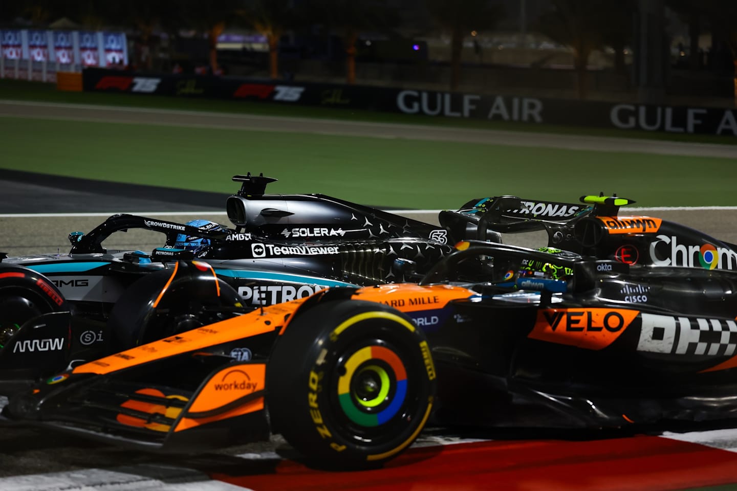 BAHRAIN, BAHRAIN - APRIL 13: George Russell of Great Britain driving the (63) Mercedes AMG Petronas