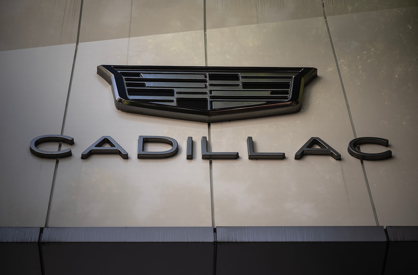 View of the Cadillac logo at a Cadillac car showroom in Mexico City on December 5, 2024. Sales of