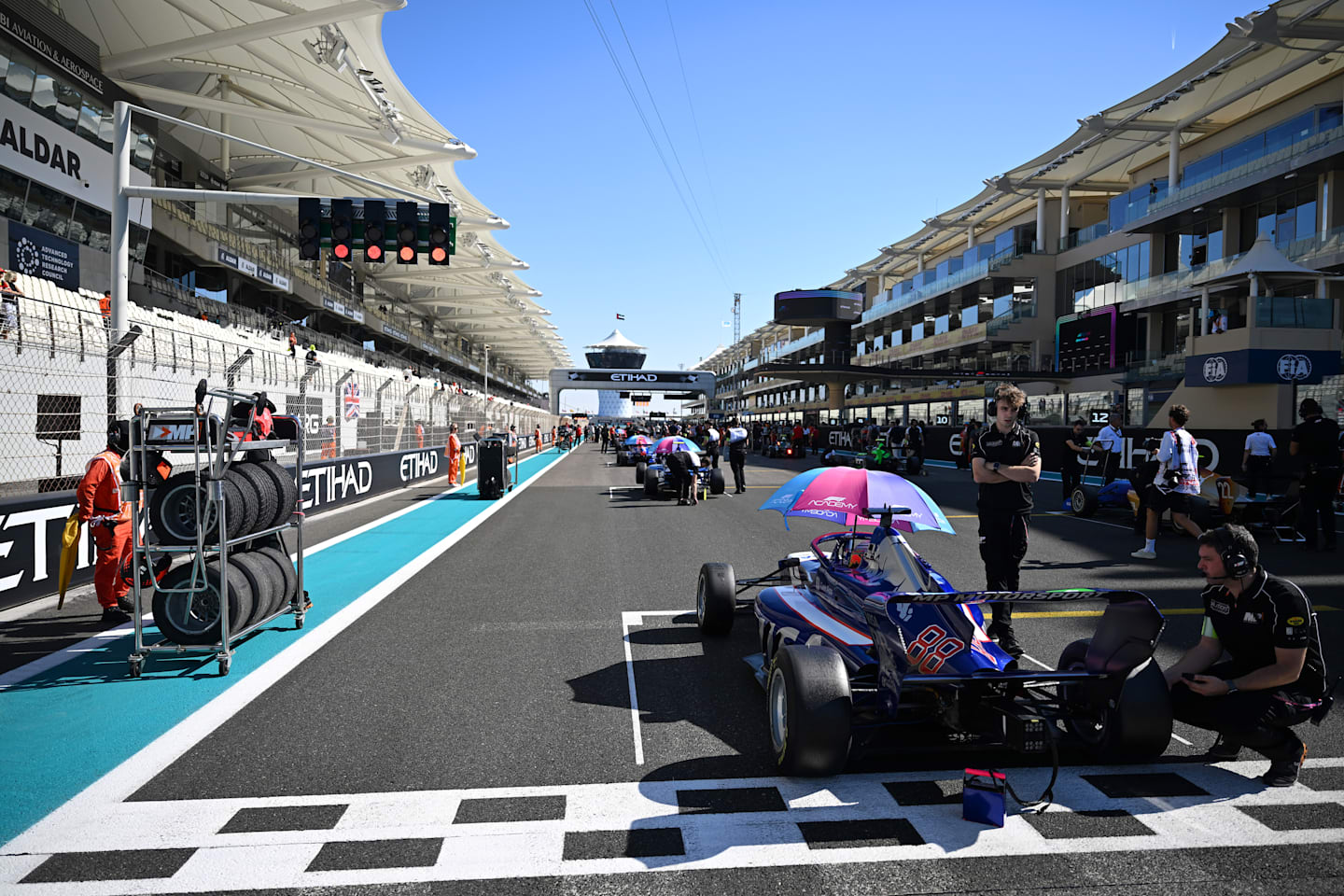 MIAMI, FLORIDA - MAY 04: A general view of the grid preparations during race 1 during Round 2 Miami