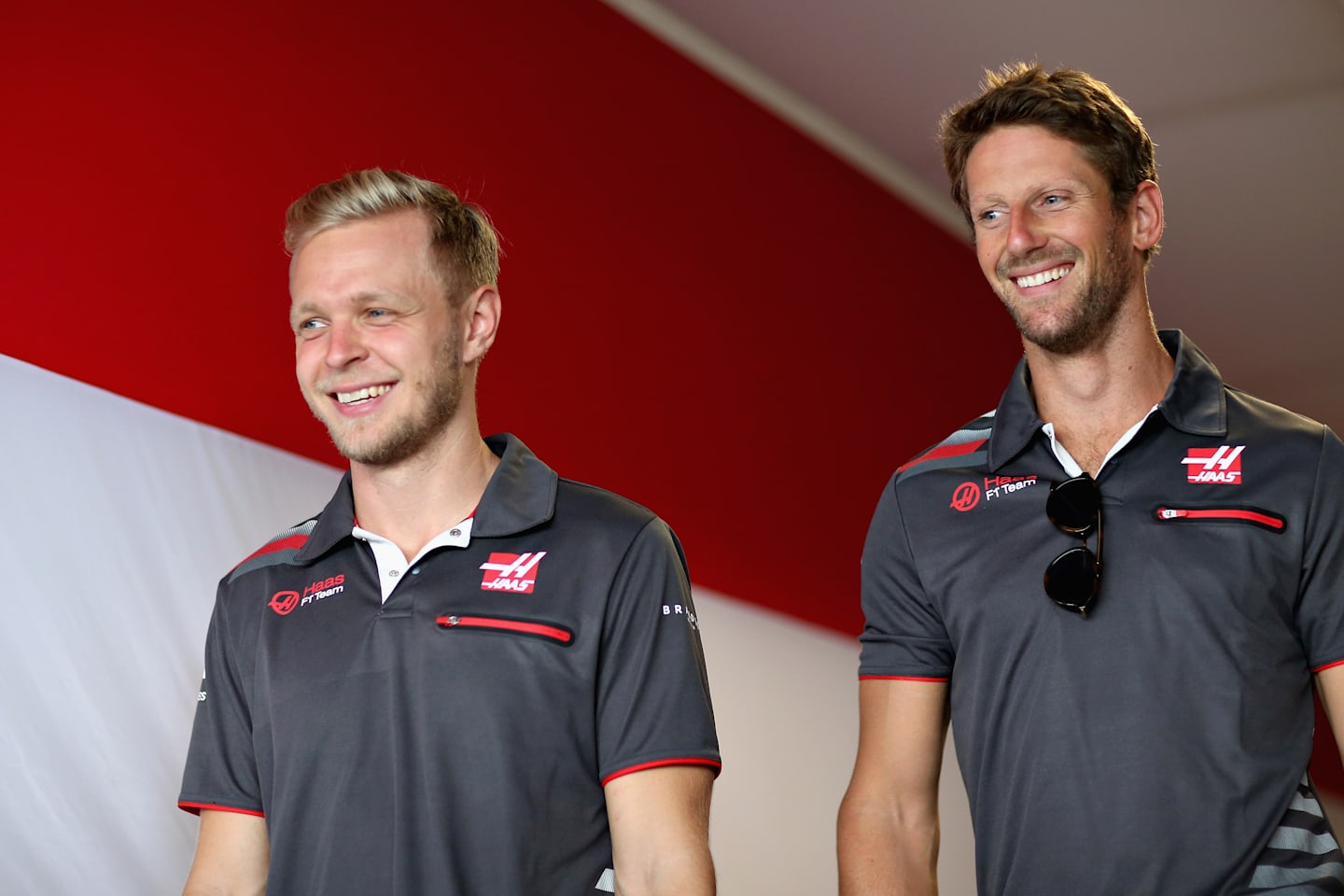 BUDAPEST, HUNGARY - JULY 27:  Romain Grosjean of France and Haas F1 and Kevin Magnussen of Denmark