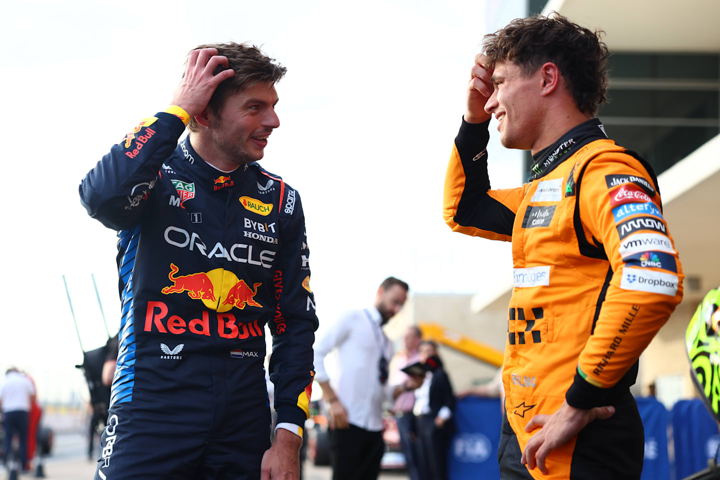 AUSTIN, TEXAS - OCTOBER 19: Pole position qualifier Lando Norris of Great Britain and McLaren talks