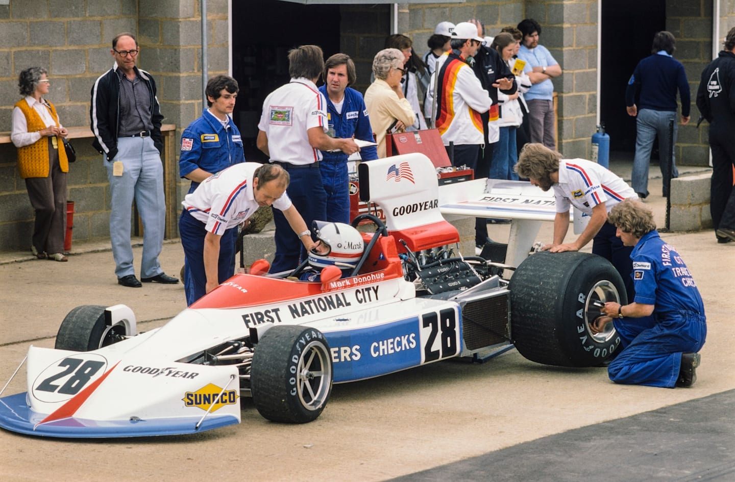SILVERSTONE, UNITED KINGDOM - JULY 19: Mark Donohue, March 751 Ford sits in the pits during the