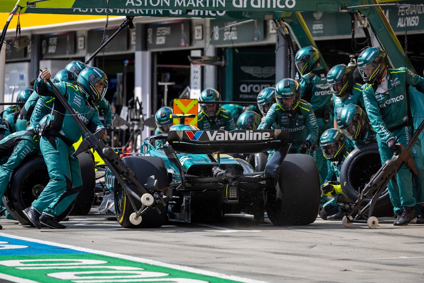 BUDAPEST, HUNGARY - JULY 21: Fernando Alonso, Aston Martin AMR24, comes in for a pit stop during