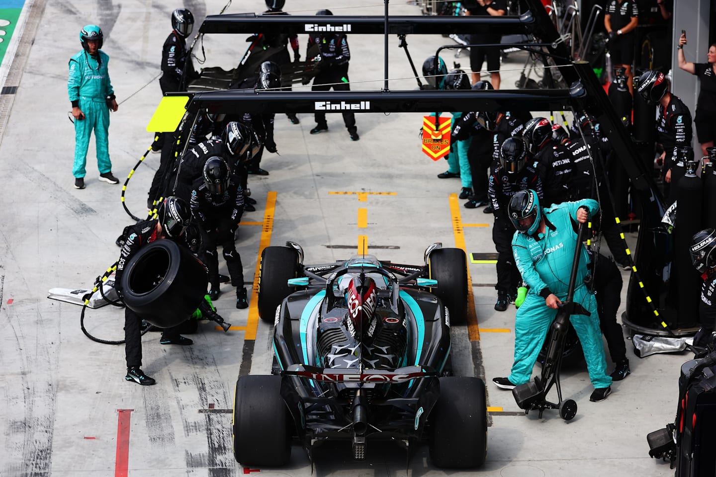 MONZA, ITALY - SEPTEMBER 01: George Russell of Great Britain driving the (63) Mercedes AMG Petronas