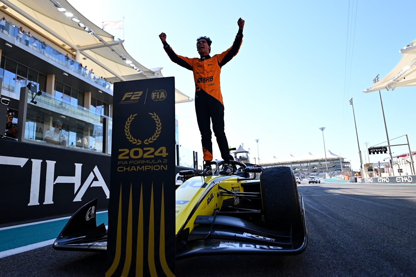 ABU DHABI, UNITED ARAB EMIRATES - DECEMBER 08: 2024 F2 Drivers Champion Gabriel Bortoleto of Brazil