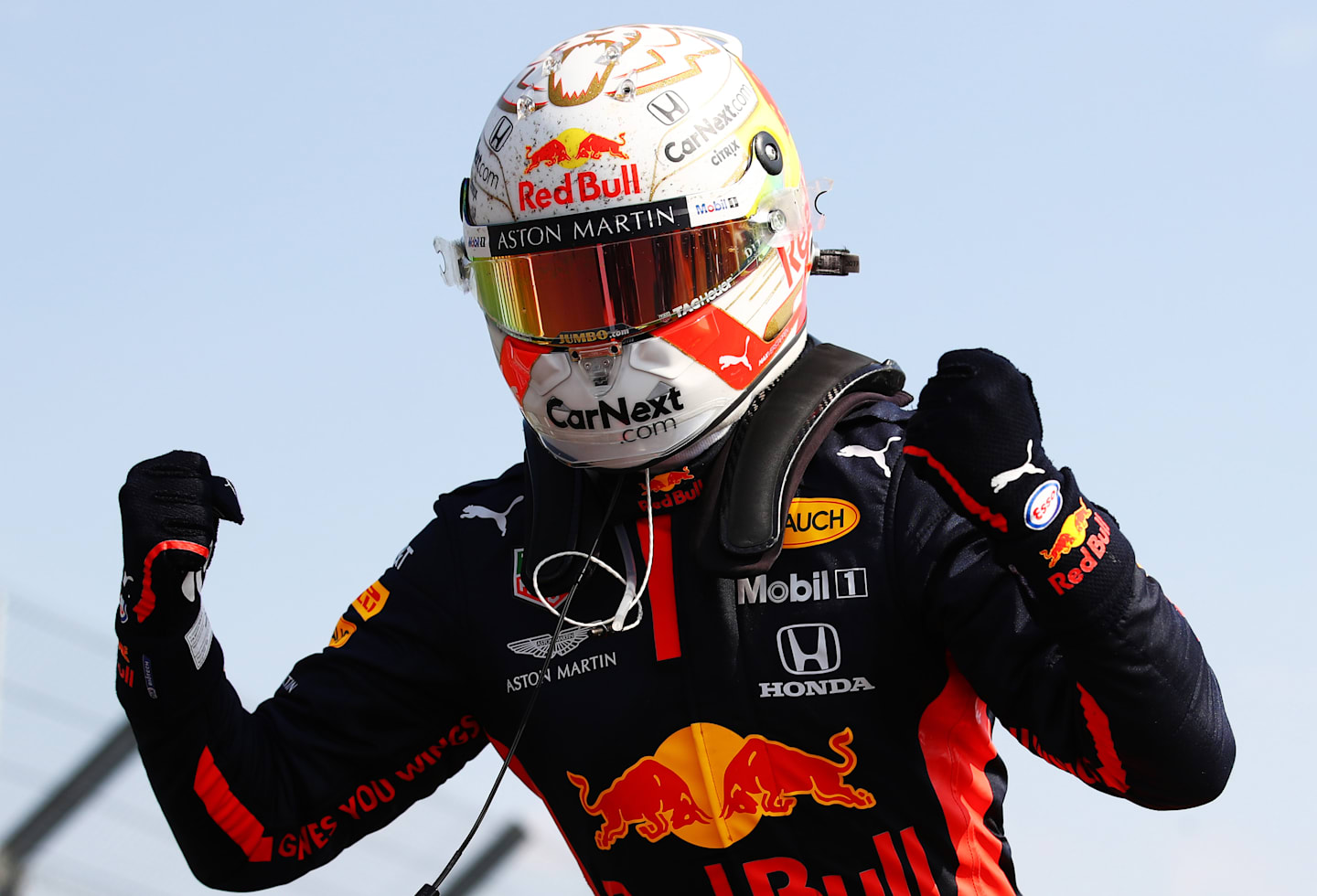 NORTHAMPTON, ENGLAND - AUGUST 09:  Race winner Max Verstappen of Netherlands and Red Bull Racing