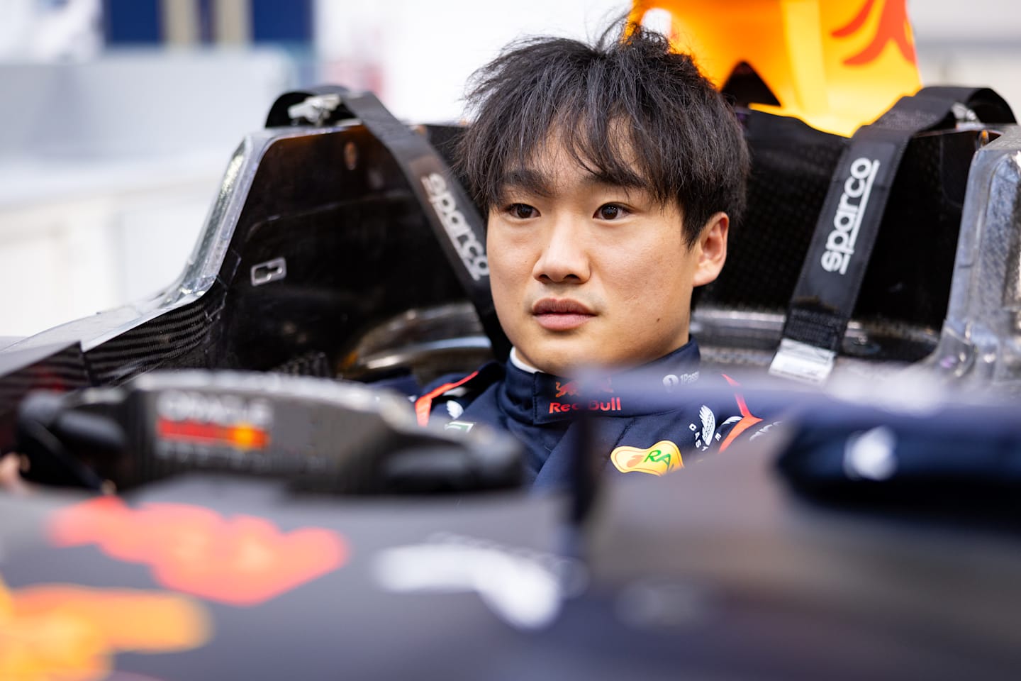 MILTON KEYNES, ENGLAND - MARCH 26: Yuki Tsunoda of Japan and Oracle Red Bull Racing has a seat