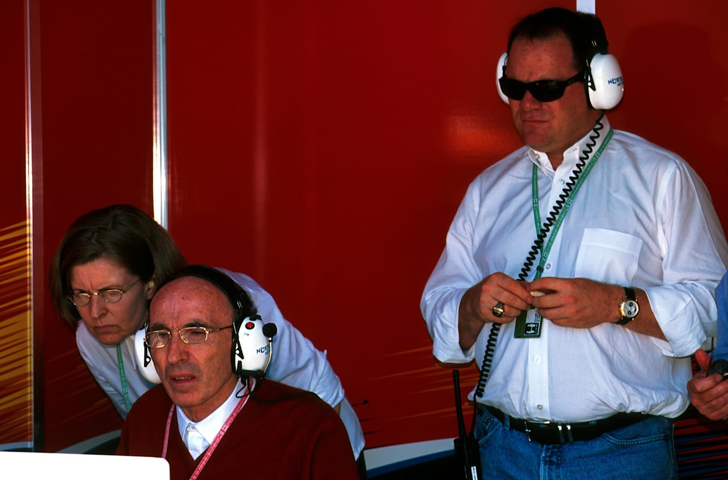 (L to R): Ginny Williams (GBR) and Frank Williams (GBR) with Chip Ganassi (USA). Canadian GP,