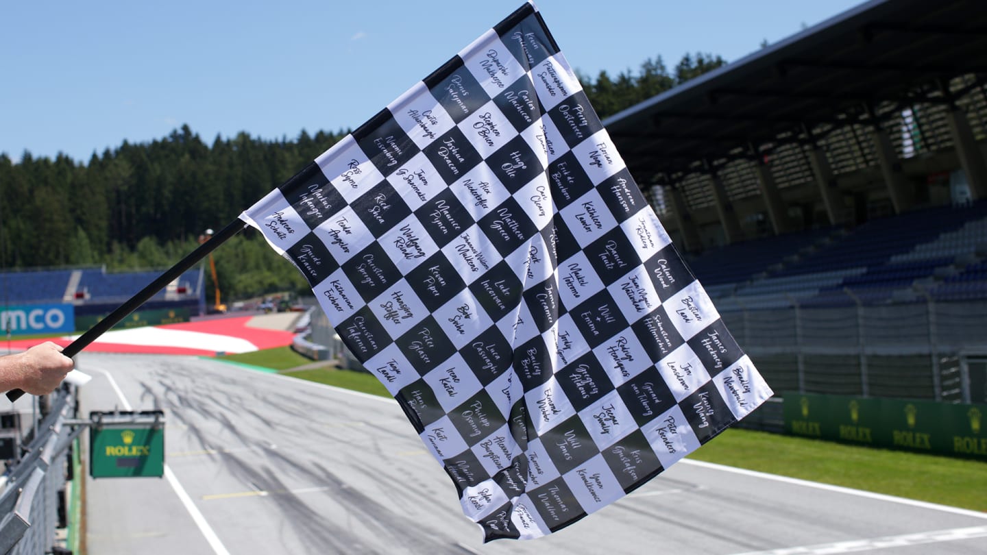 SPIELBERG, AUSTRIA - JULY 05: The chequered flag is waved during the Formula One Grand Prix of