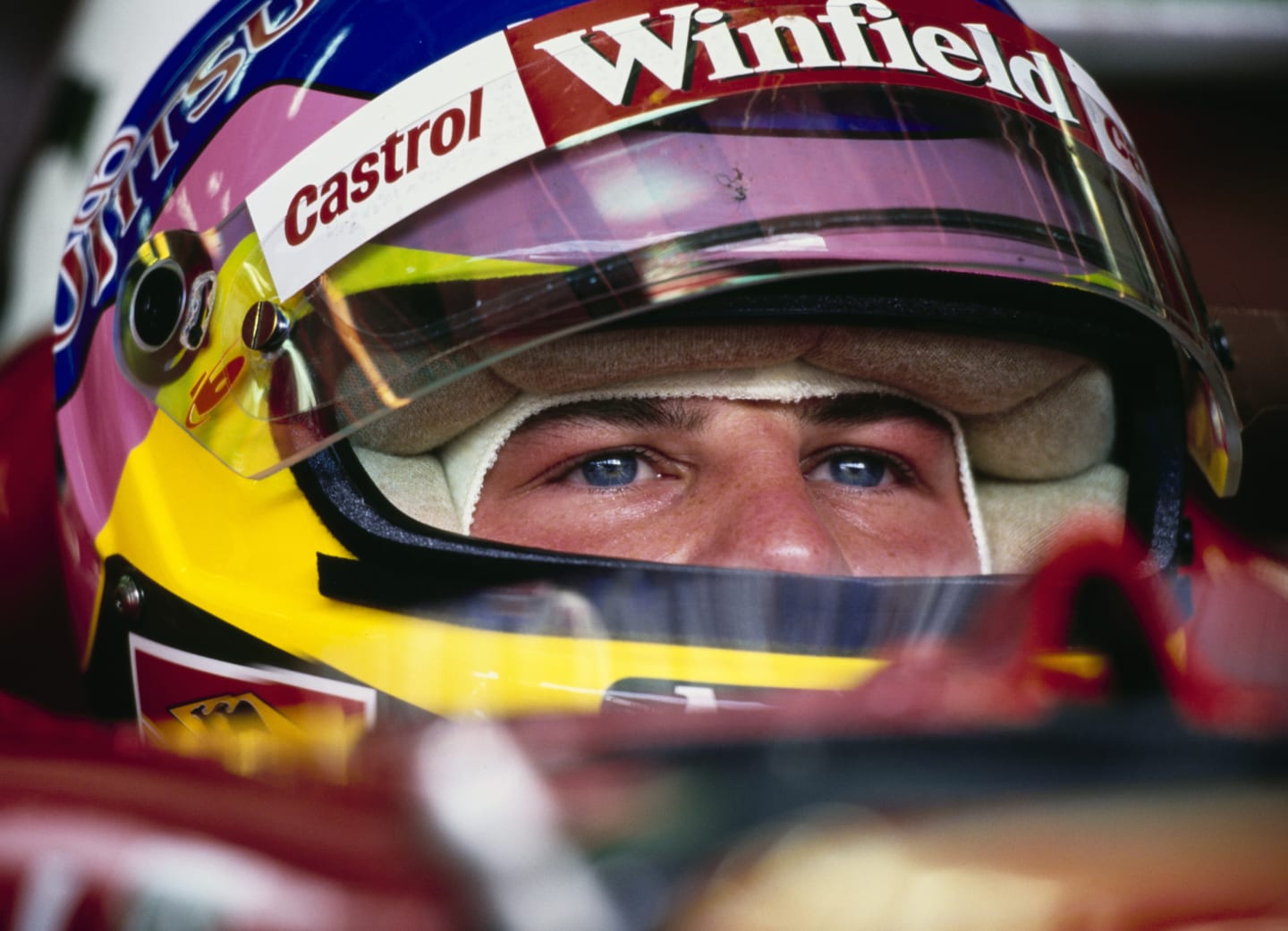 Jacques Villeneuve from Canada looks out from the cockpit of the #1 Winfield Williams Williams FW20