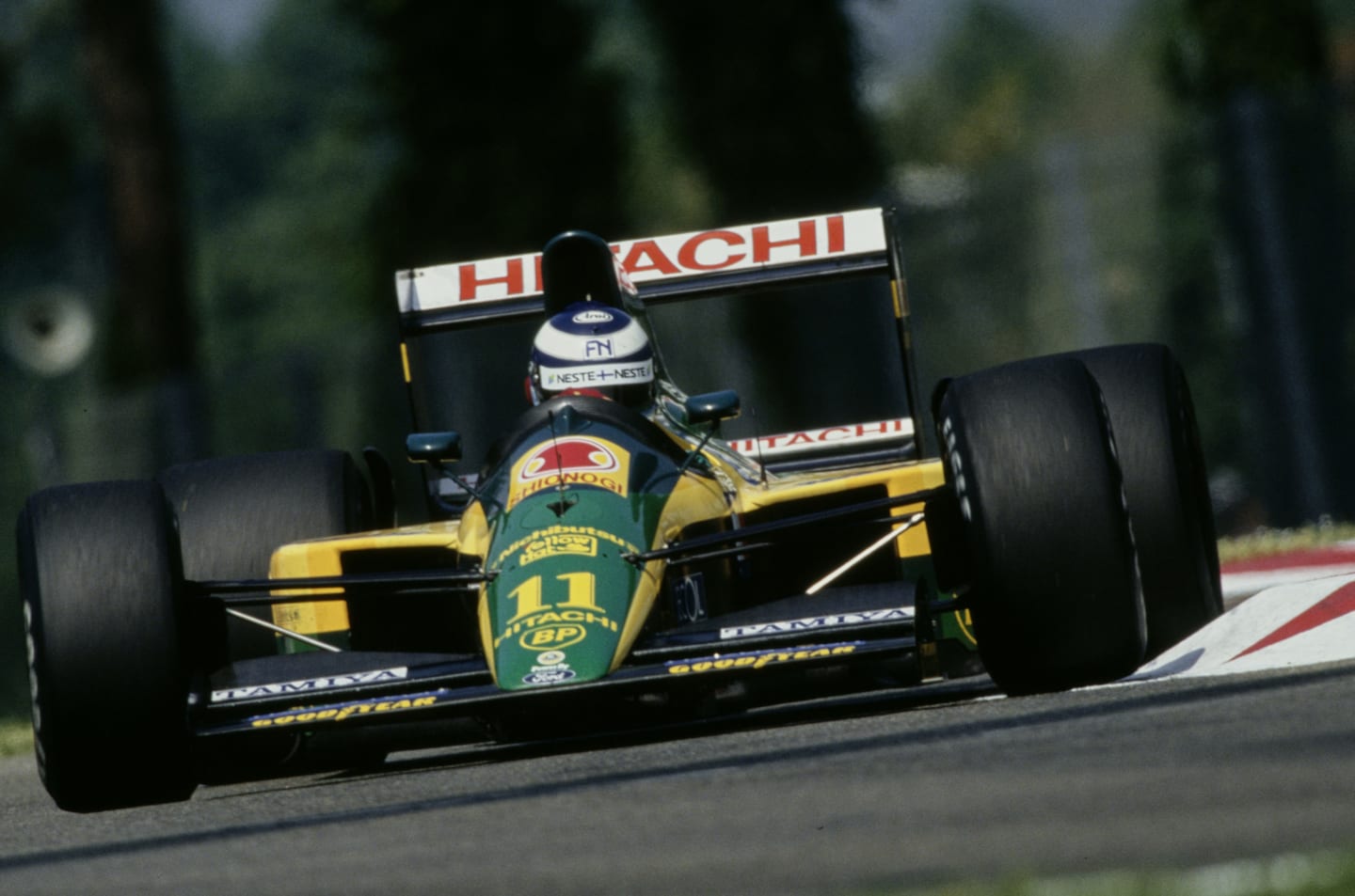Mika Hakkinen from Finland drives the #11 Team Lotus Lotus 107 Ford V8 during practice for the