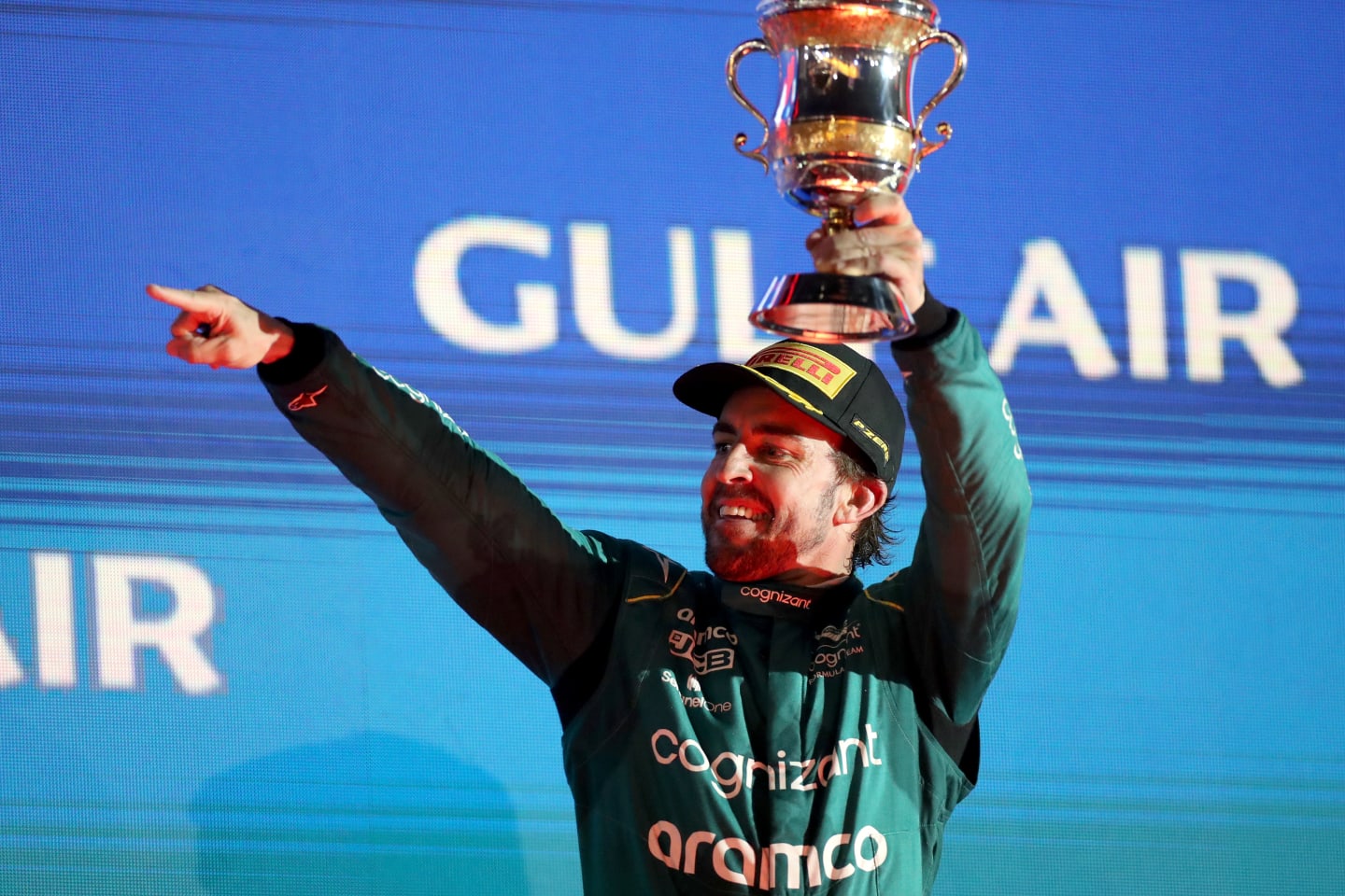 BAHRAIN, BAHRAIN - MARCH 05: Third placed Fernando Alonso of Spain and Aston Martin F1 Team