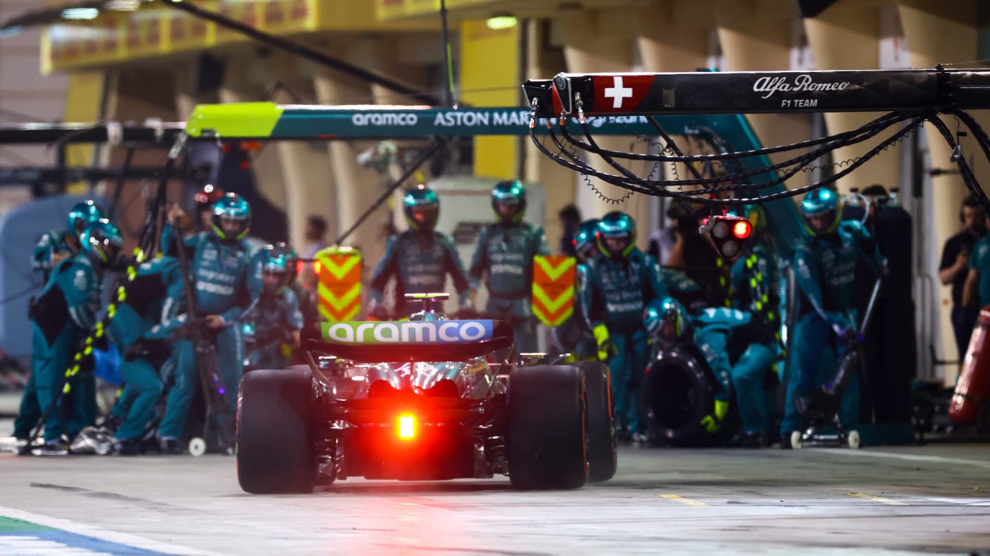 BAHRAIN, BAHRAIN - MARCH 05: Fernando Alonso of Spain driving the (14) Aston Martin AMR23 Mercedes