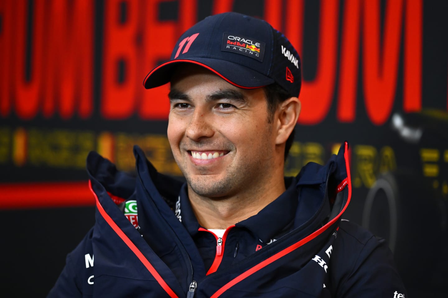 SPA, BELGIUM - JULY 27: Sergio Perez of Mexico and Oracle Red Bull Racing attends the Drivers Press Conference during previews ahead of the F1 Grand Prix of Belgium at Circuit de Spa-Francorchamps on July 27, 2023 in Spa, Belgium. (Photo by Dan Mullan/Getty Images)