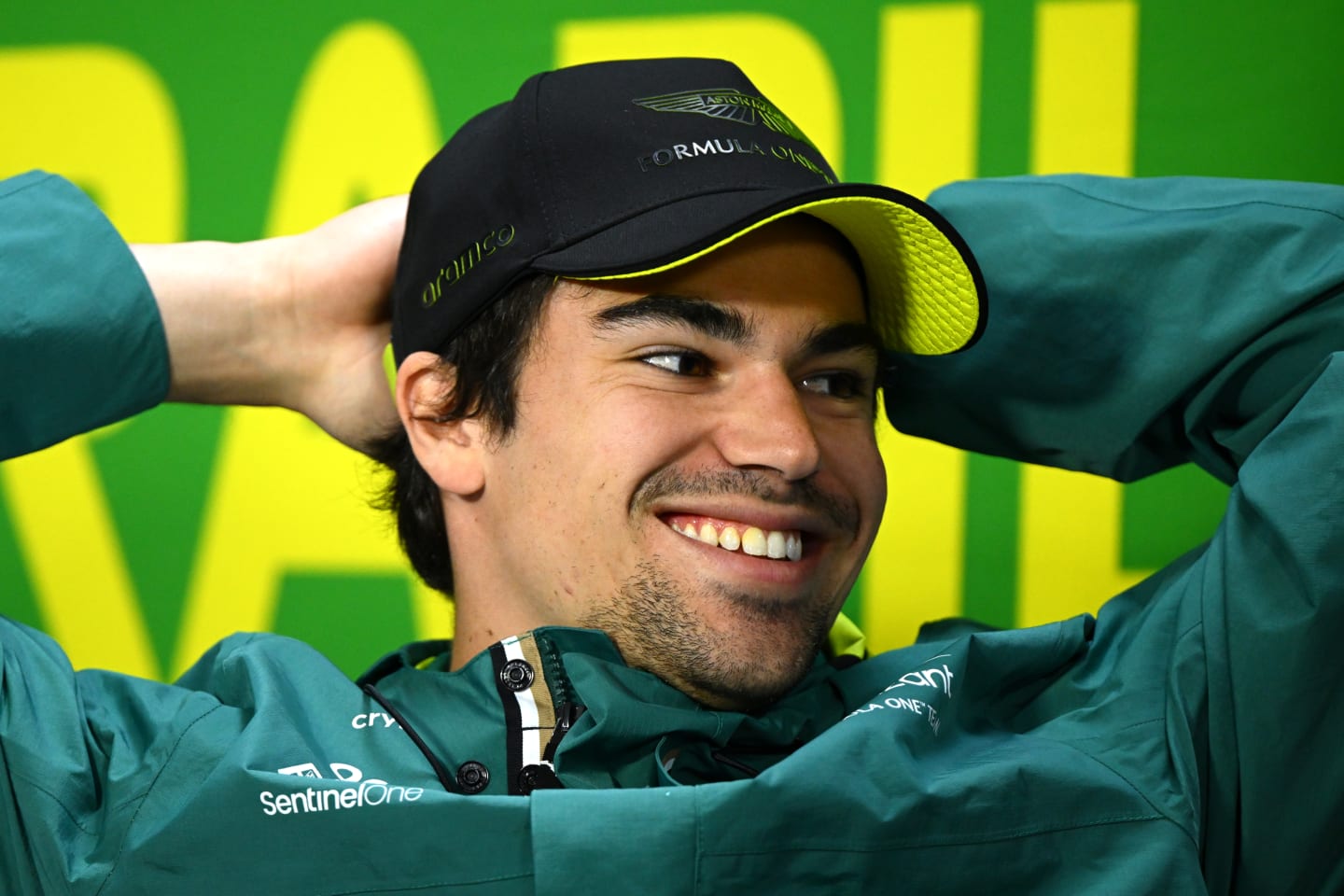 SAO PAULO, BRAZIL - NOVEMBER 02: Lance Stroll of Canada and Aston Martin F1 Team reacts in the