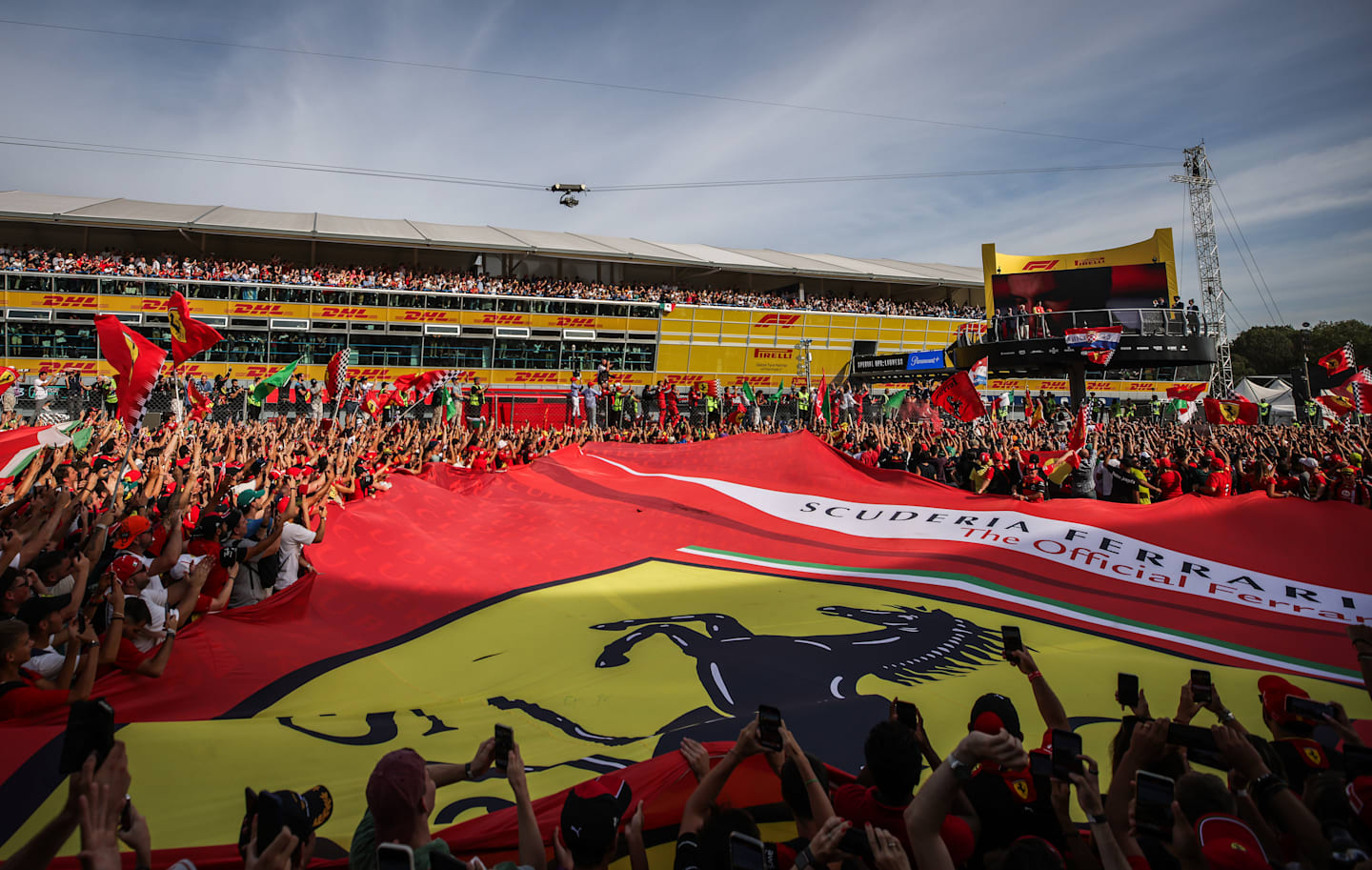 MONZA, ITALY - SEPTEMBER 03: A general view as the Tifosi celebrate as Third placed Carlos Sainz of