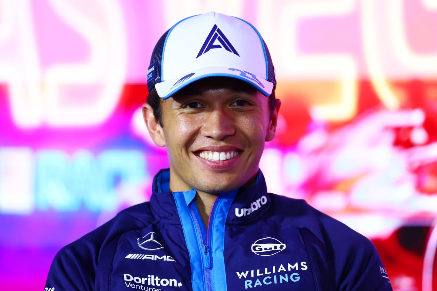 LAS VEGAS, NEVADA - NOVEMBER 15: Alexander Albon of Thailand and Williams reacts in the Drivers