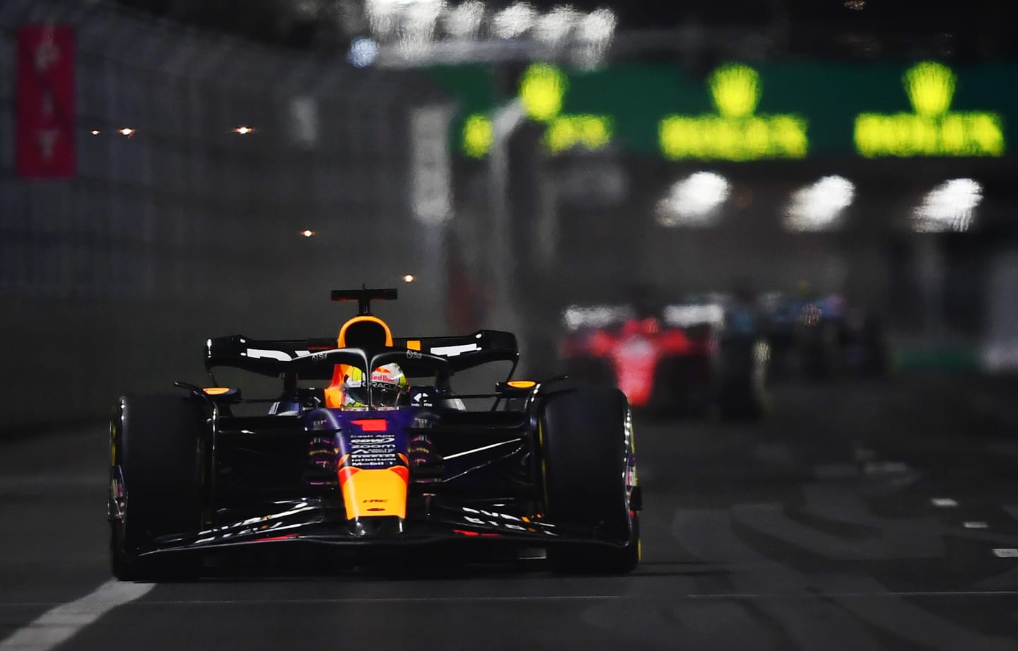 LAS VEGAS, NEVADA - NOVEMBER 18: Max Verstappen of the Netherlands driving the (1) Oracle Red Bull