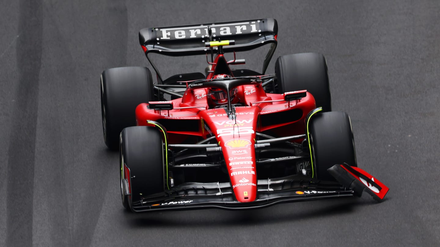 MONTE-CARLO, MONACO - MAY 28: Carlos Sainz of Spain driving (55) the Ferrari SF-23 with a broken