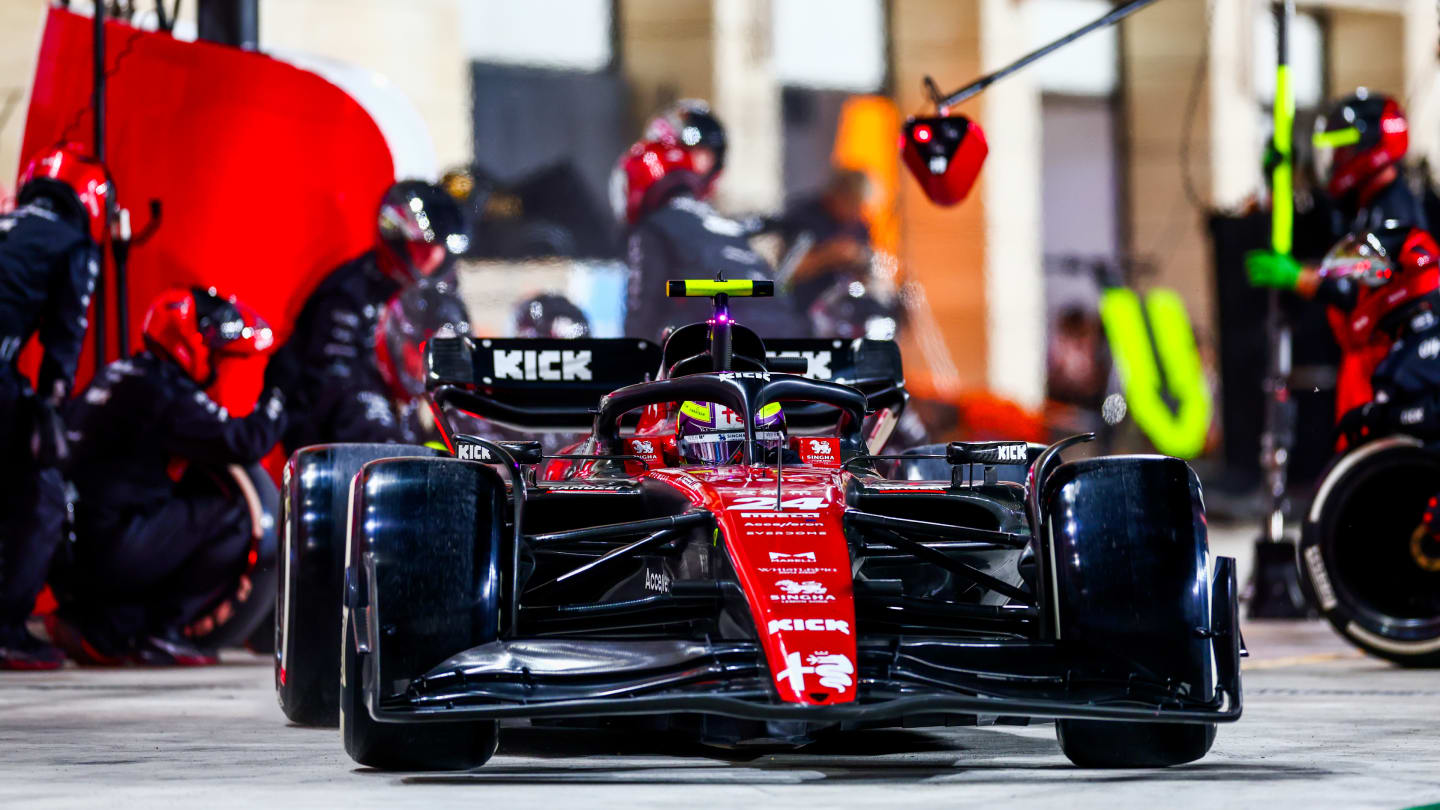 LUSAIL CITY, QATAR - OCTOBER 08: Zhou Guanyu of China driving the (24) Alfa Romeo F1 C43 Ferrari