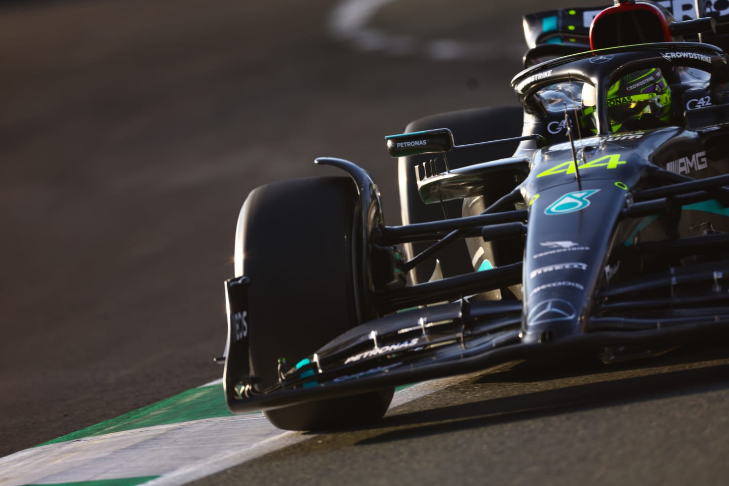 JEDDAH, SAUDI ARABIA - MARCH 17: Lewis Hamilton of Great Britain driving the (44) Mercedes AMG
