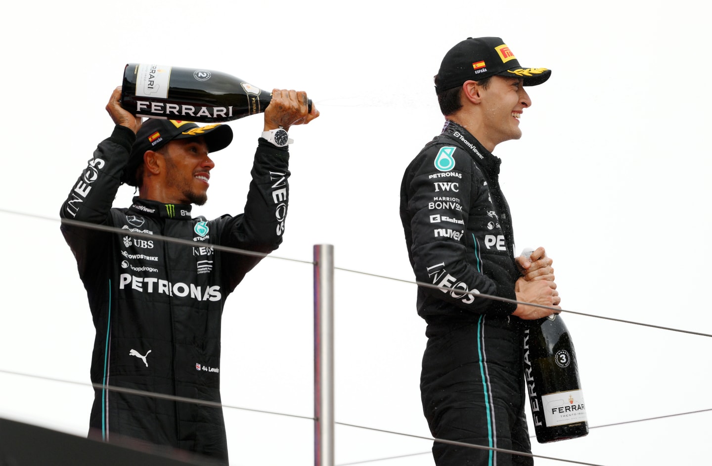 BARCELONA, SPAIN - JUNE 04: Second placed Lewis Hamilton of Great Britain and Mercedes and Third