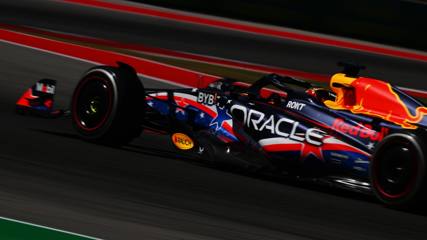 AUSTIN, TEXAS - OCTOBER 20: Max Verstappen of the Netherlands driving the (1) Oracle Red Bull
