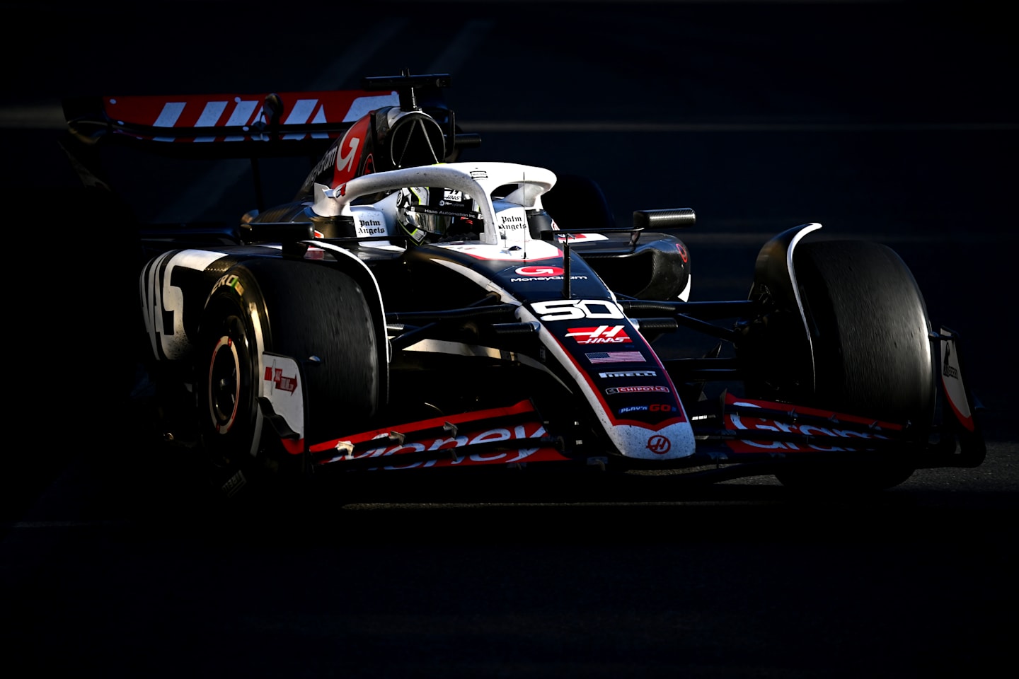 BAKU, AZERBAIJAN - SEPTEMBER 15: Oliver Bearman of Great Britain driving the (50) Haas F1 VF-24 Ferrari on track during the F1 Grand Prix of Azerbaijan at Baku City Circuit on September 15, 2024 in Baku, Azerbaijan. (Photo by Clive Mason/Getty Images)